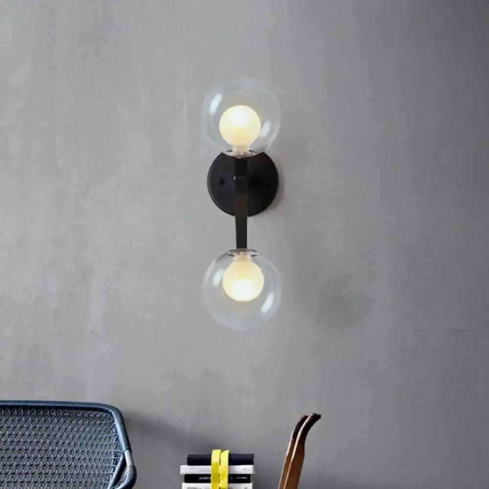 Black/Gold Nordic Bubble Wall Sconce Lamp with Clear Glass - 2 Lights, Bedroom Lighting