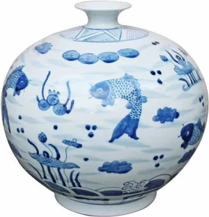 Blue & White Fish Pomegranate Vase