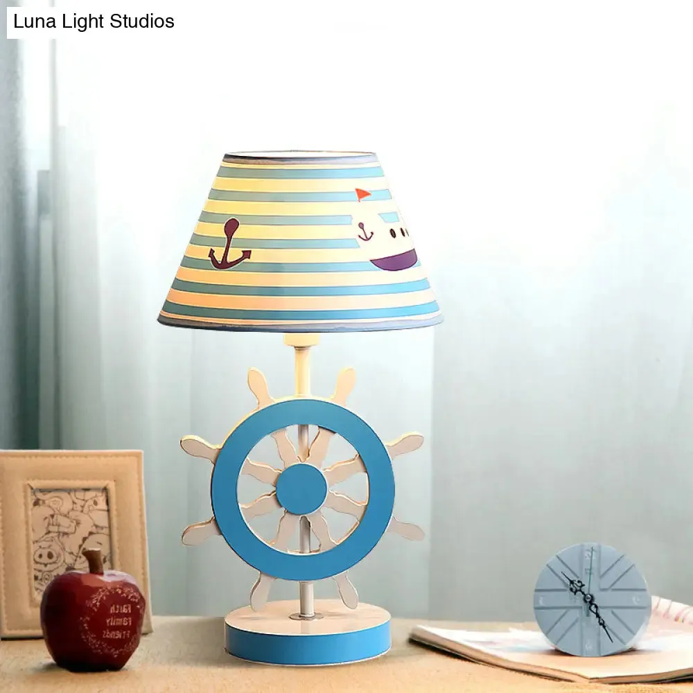 Blue Fabric Conical Study Light Kids Lamp with Rudder Base for Bedroom - Ideal Reading Book Light (1-Bulb)