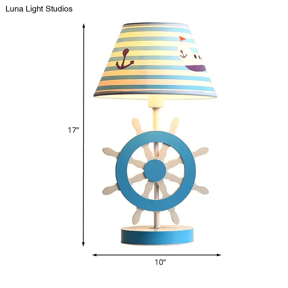 Blue Fabric Conical Study Light Kids Lamp with Rudder Base for Bedroom - Ideal Reading Book Light (1-Bulb)