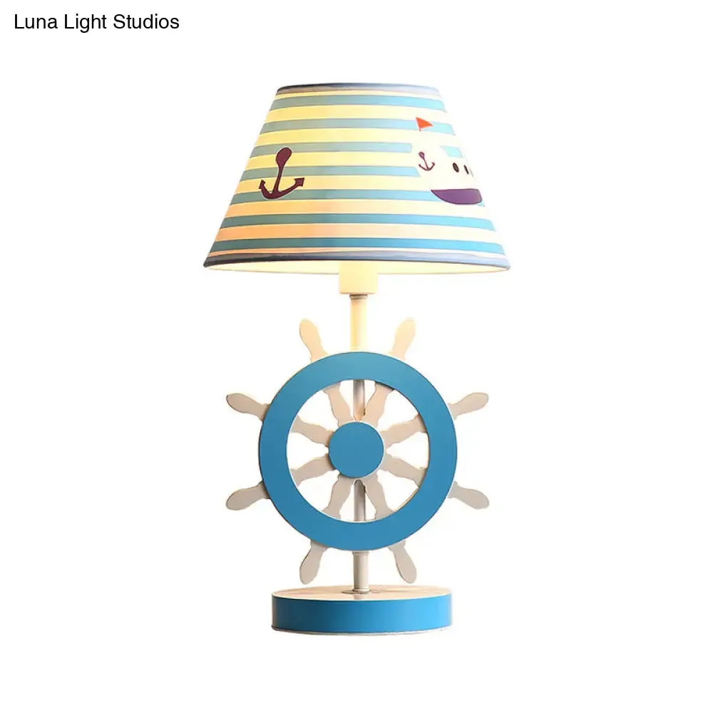 Blue Fabric Conical Study Light Kids Lamp with Rudder Base for Bedroom - Ideal Reading Book Light (1-Bulb)
