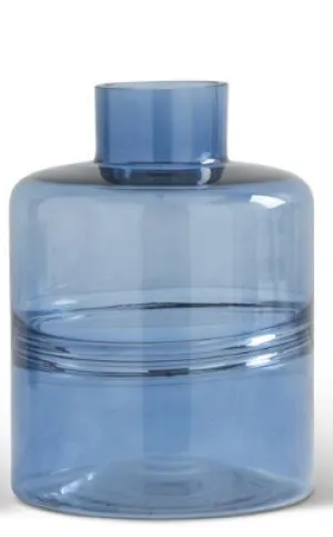 Blue Glass Short Round Vase with Inlayed Detail
