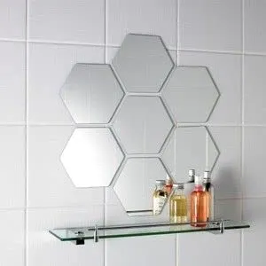 Bnezz -7 Hexagon Mirror Wall Stickers for Wall Size (10.5x12.1) Cm Acrylic Mirror for Wall Stickers for Bedroom | Bathroom | Kitchen | Living Room Decoration Items (Pack of -A-7HexaSilver) Silver