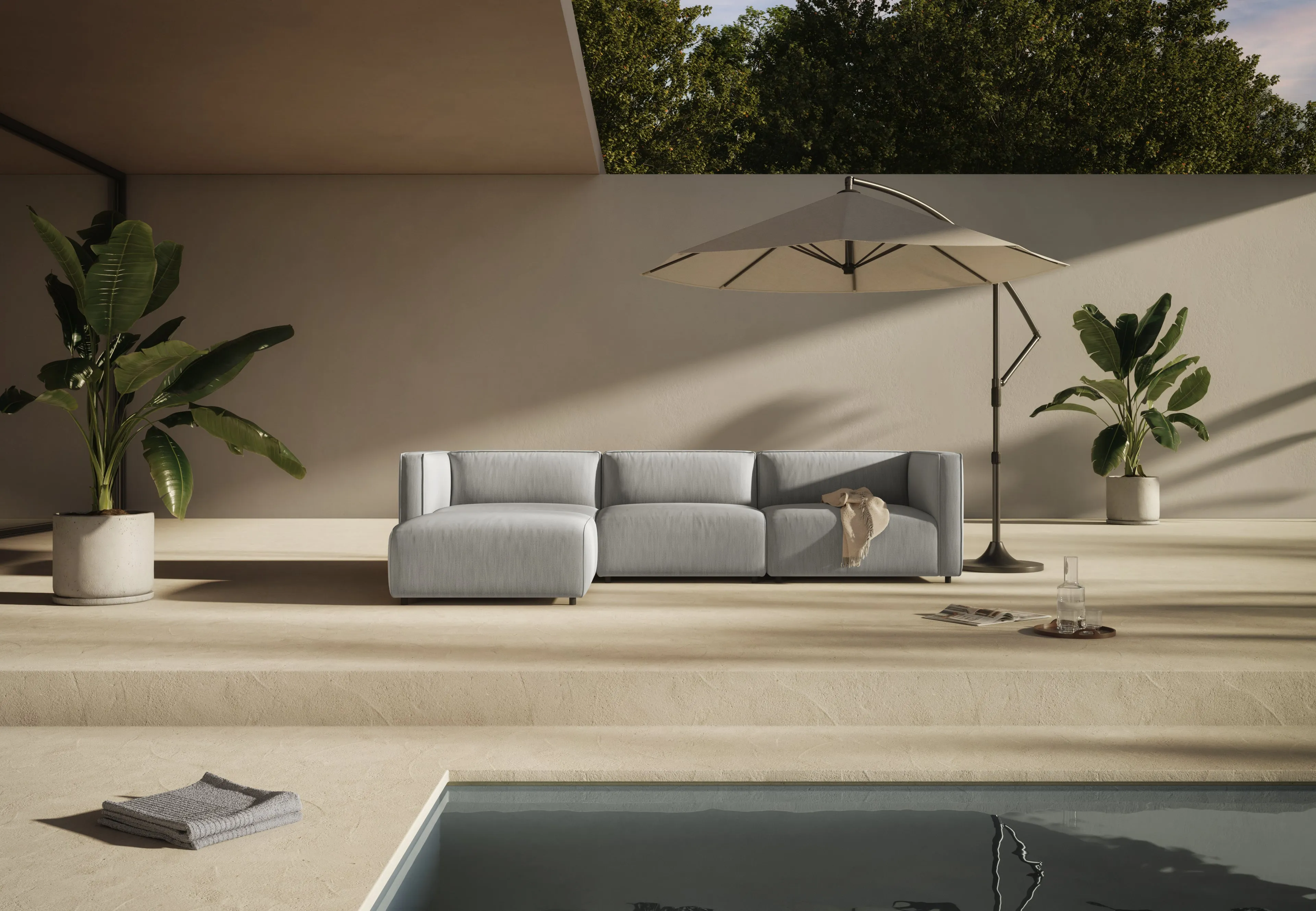 Bond - Bond Outdoor Sectional, Large Open End, Right, Dove Grey Performance Weave