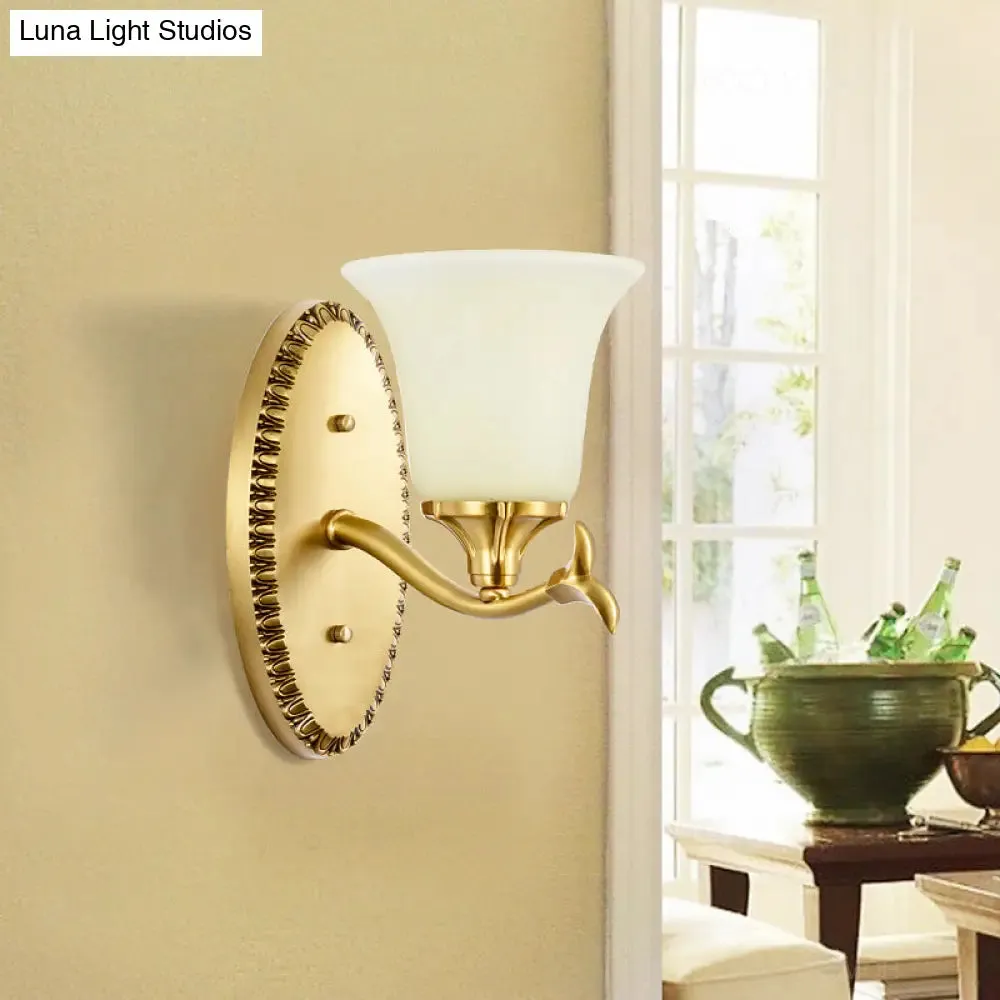 Brass Bell Wall Lamp with Cream Glass and Oval Backplate - Countryside 1/2-Light Mount