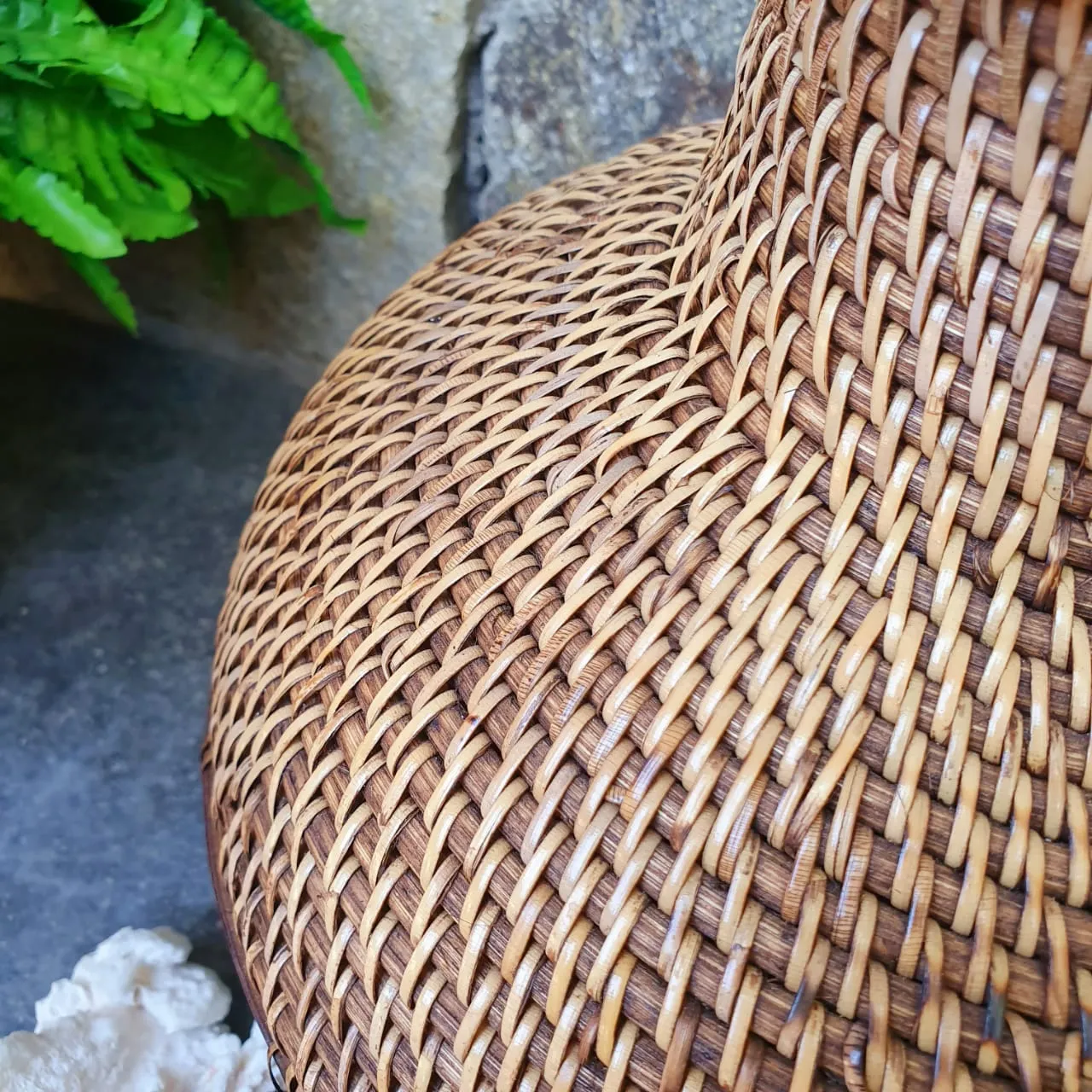Brown and Whitewashed Wooden & Rattan Round Vases