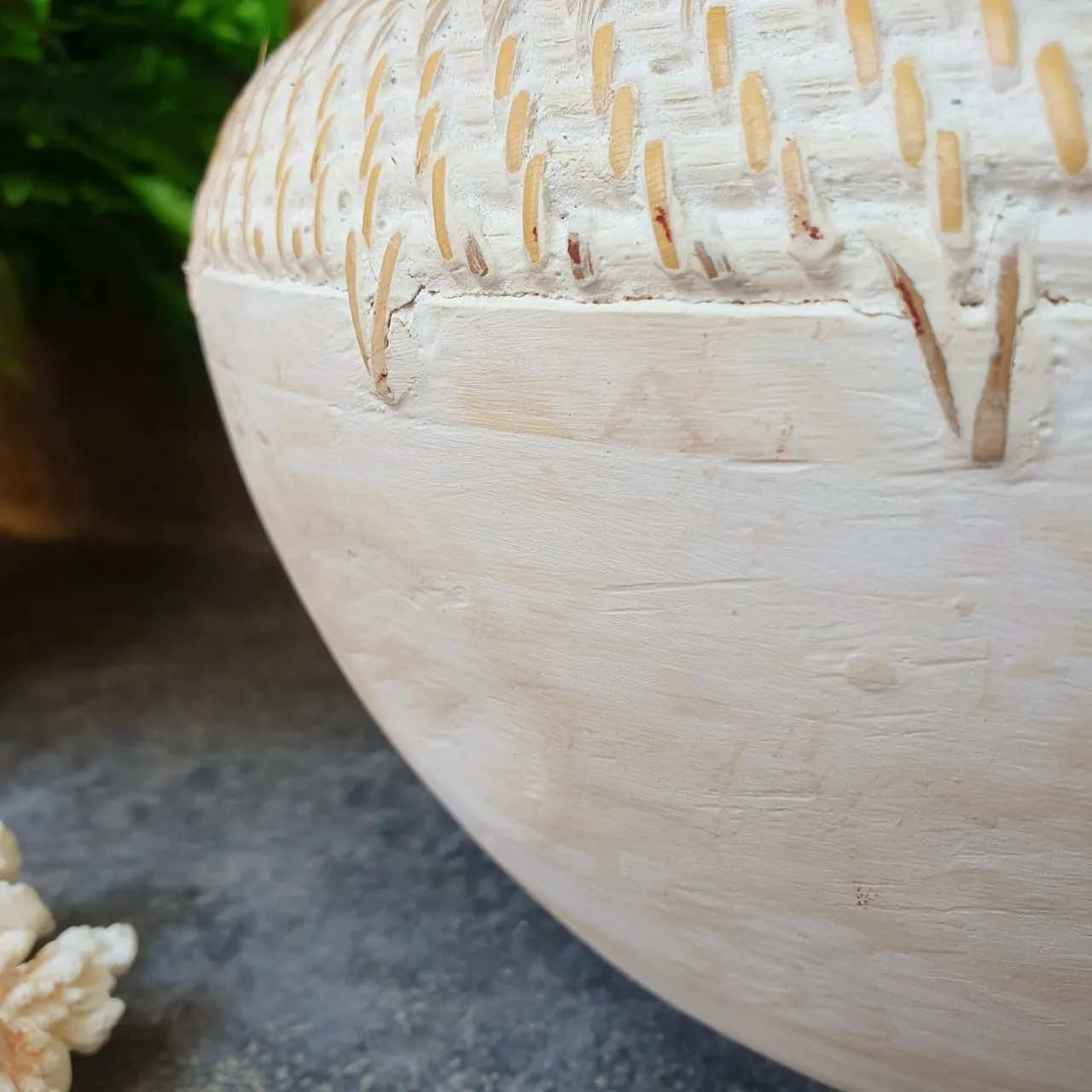 Brown and Whitewashed Wooden & Rattan Round Vases
