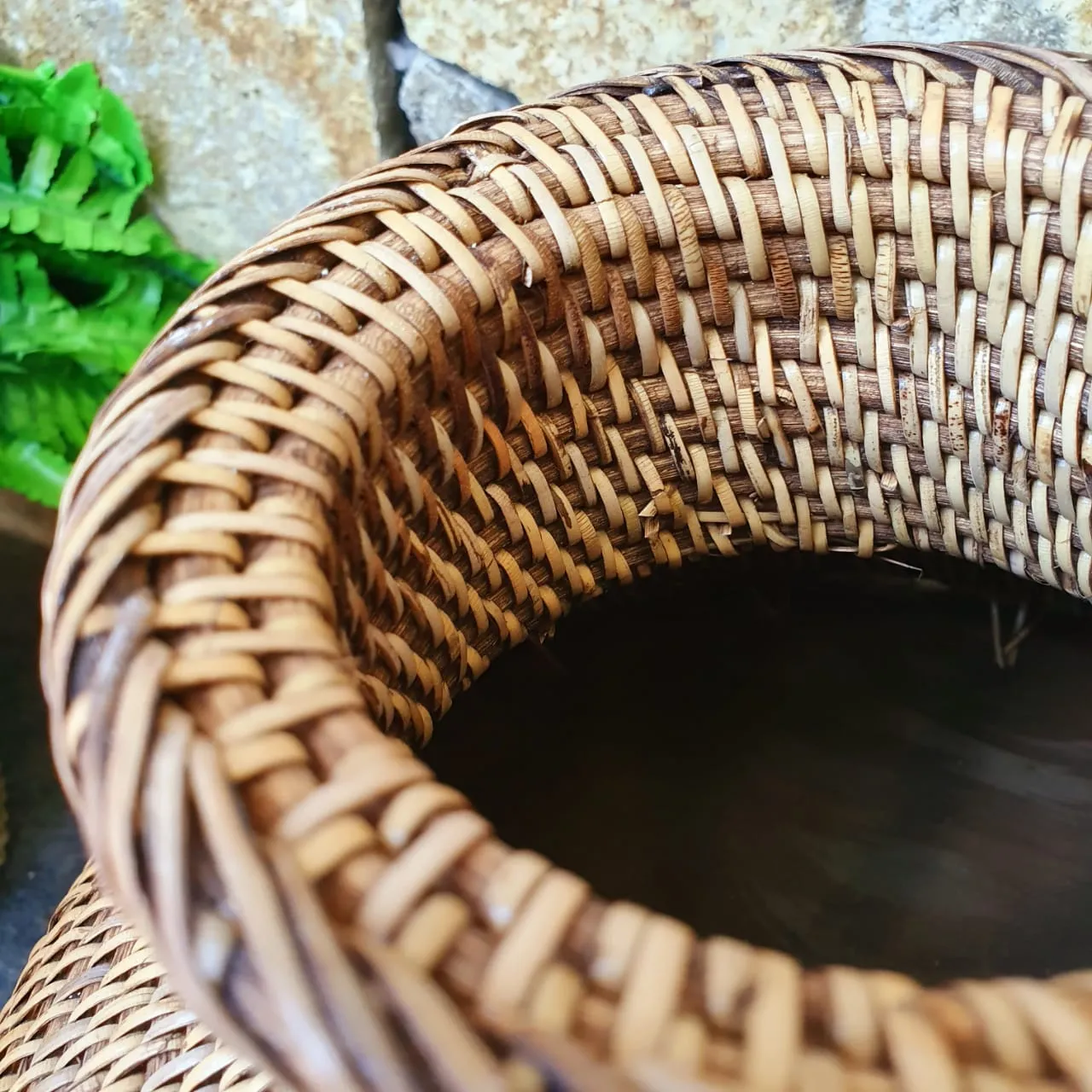 Brown and Whitewashed Wooden & Rattan Round Vases