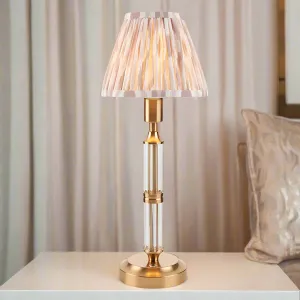 Brushed Gold & Glass Rechargeable Touch Lamp With Ikat Pleated Shade - Mix & Match