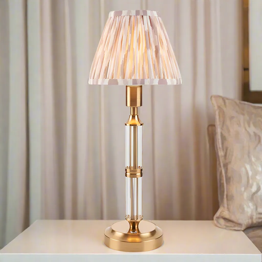 Brushed Gold & Glass Rechargeable Touch Lamp With Ikat Pleated Shade - Mix & Match