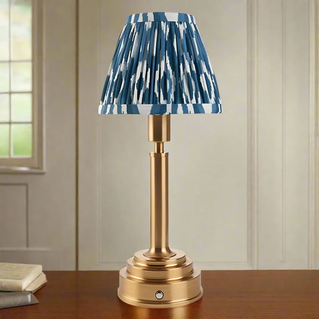 Brushed Gold Rechargeable Touch Lamp With Ikat Pleated Shade - Mix & Match