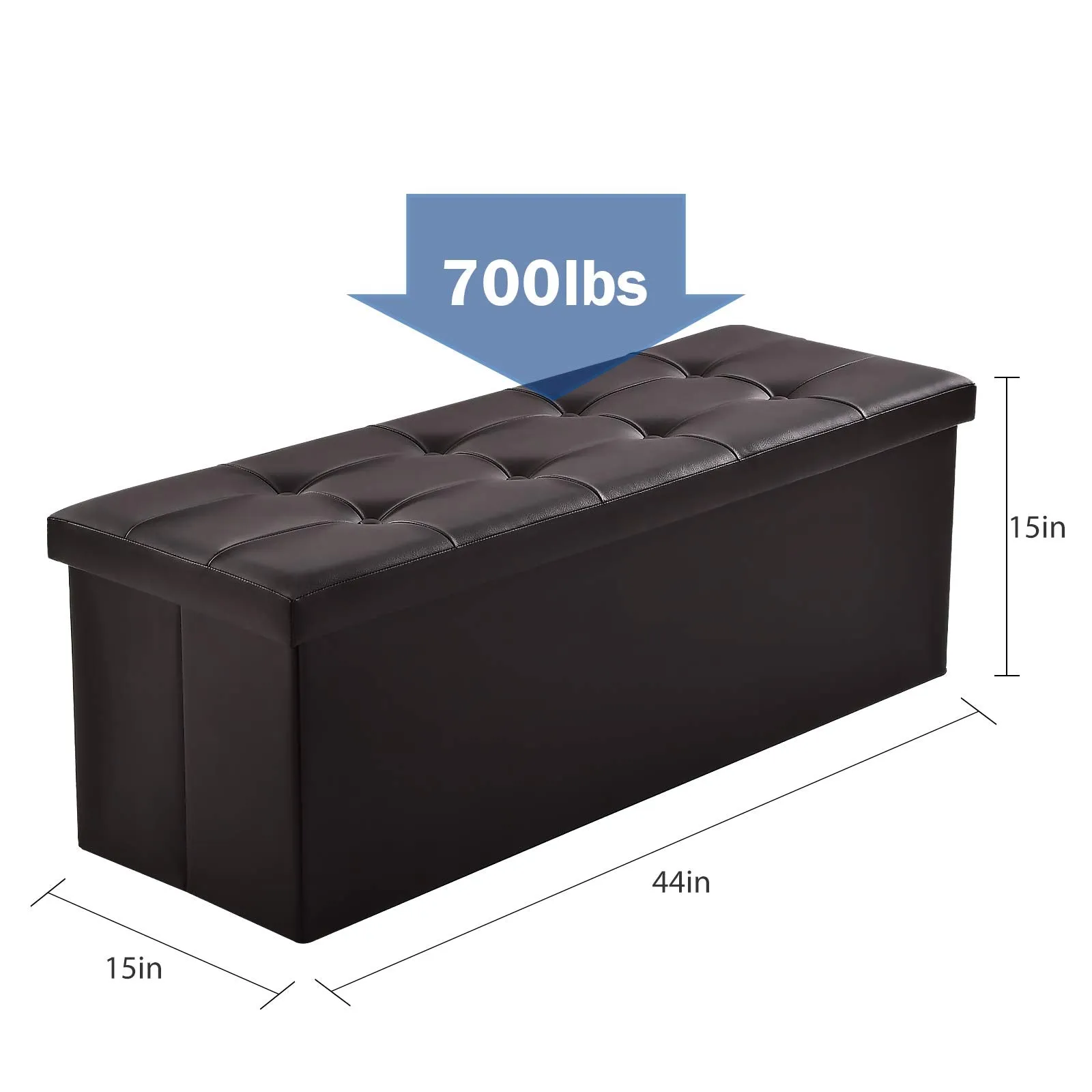 Camabel Folding Bed Storage Bench Cube 43 inch Hold up 700lbs Faux Leather Long Ottoman with Storage Foam Seat Footrest Padded Upholstered Stool for Bedroom Coffee Table Rectangular Brown BG406