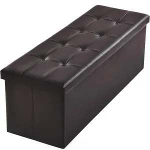 Camabel Folding Bed Storage Bench Cube 43 inch Hold up 700lbs Faux Leather Long Ottoman with Storage Foam Seat Footrest Padded Upholstered Stool for Bedroom Coffee Table Rectangular Brown BG406