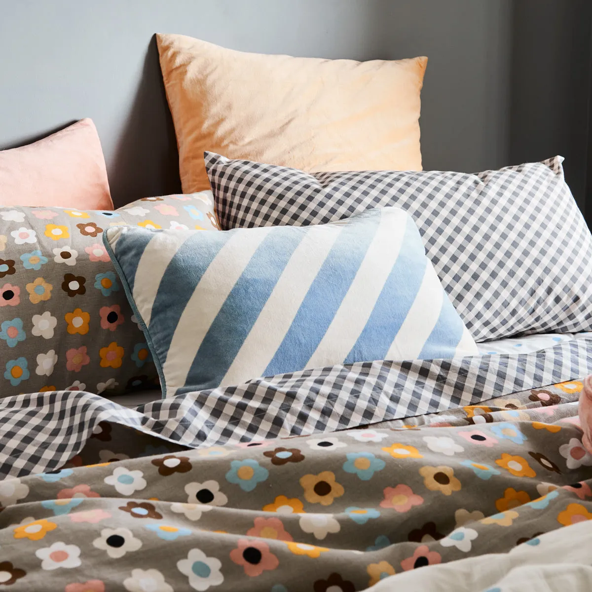 Castle Blue Stripe Lumber Velvet Cushion
