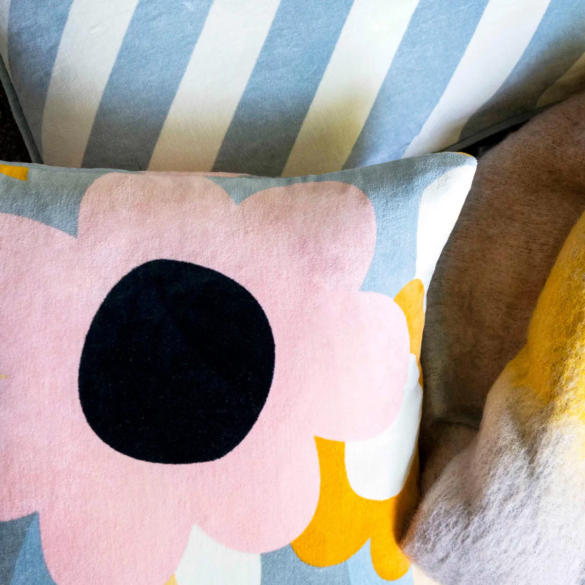 Castle Blue Stripe Lumber Velvet Cushion