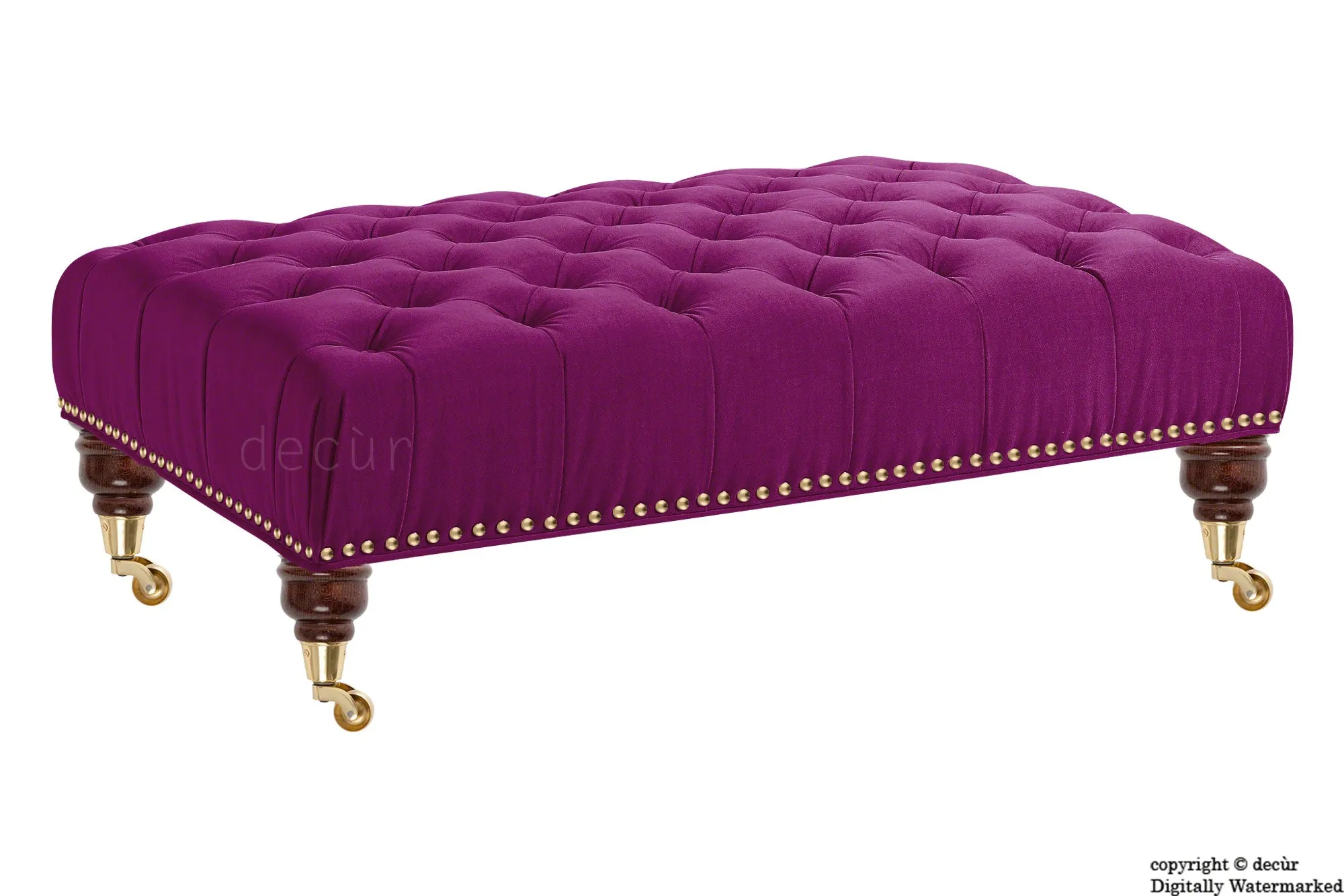 Catherine Buttoned Velvet Footstool - Boysenberry with Optional Storage