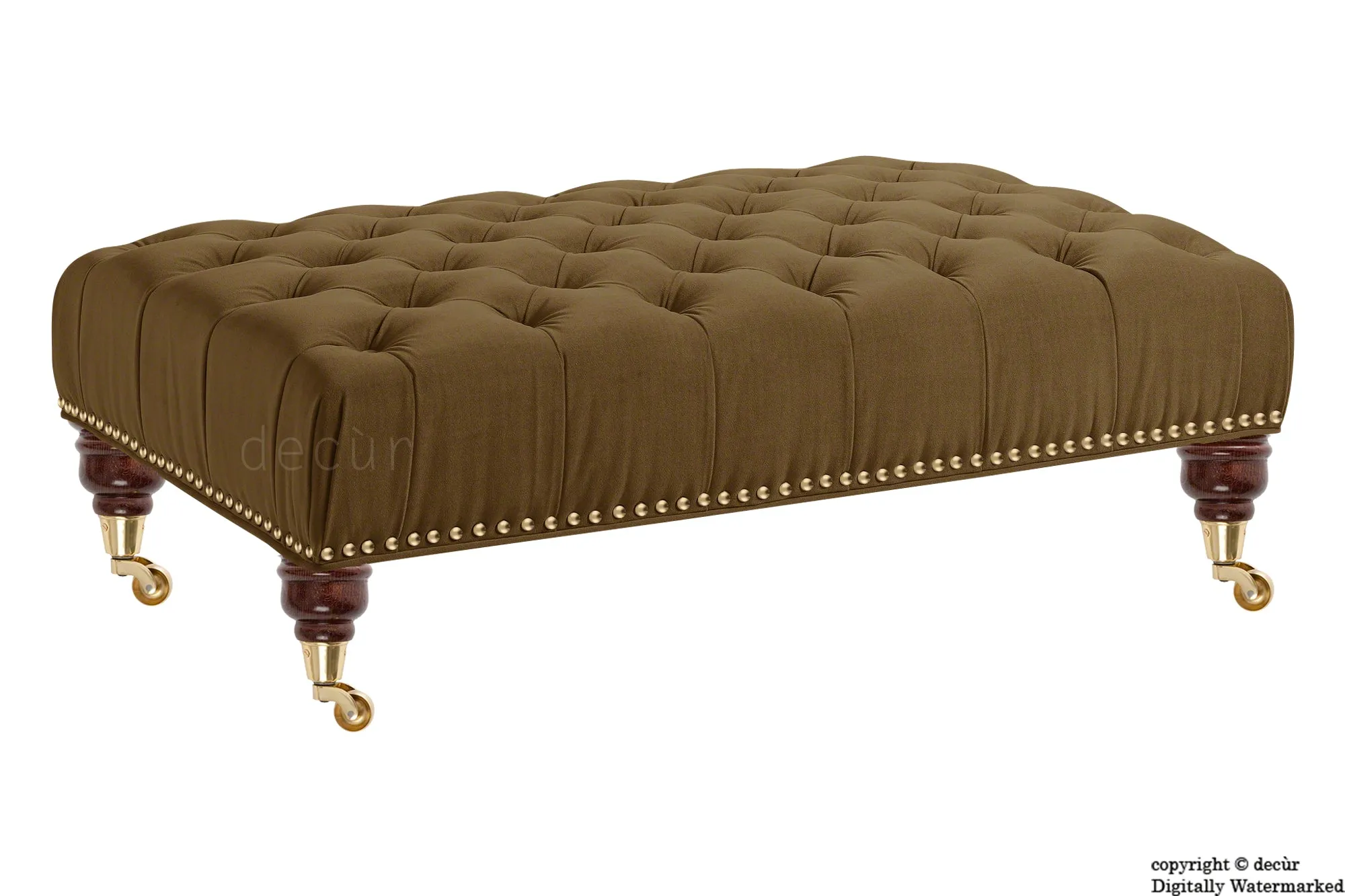 Catherine Buttoned Velvet Footstool - Mushroom with Optional Storage