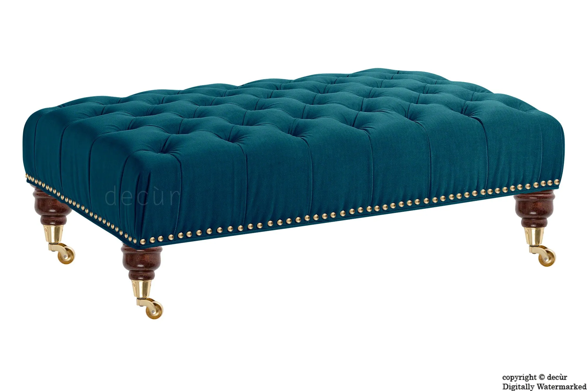 Catherine Buttoned Velvet Footstool - Peacock with Optional Storage
