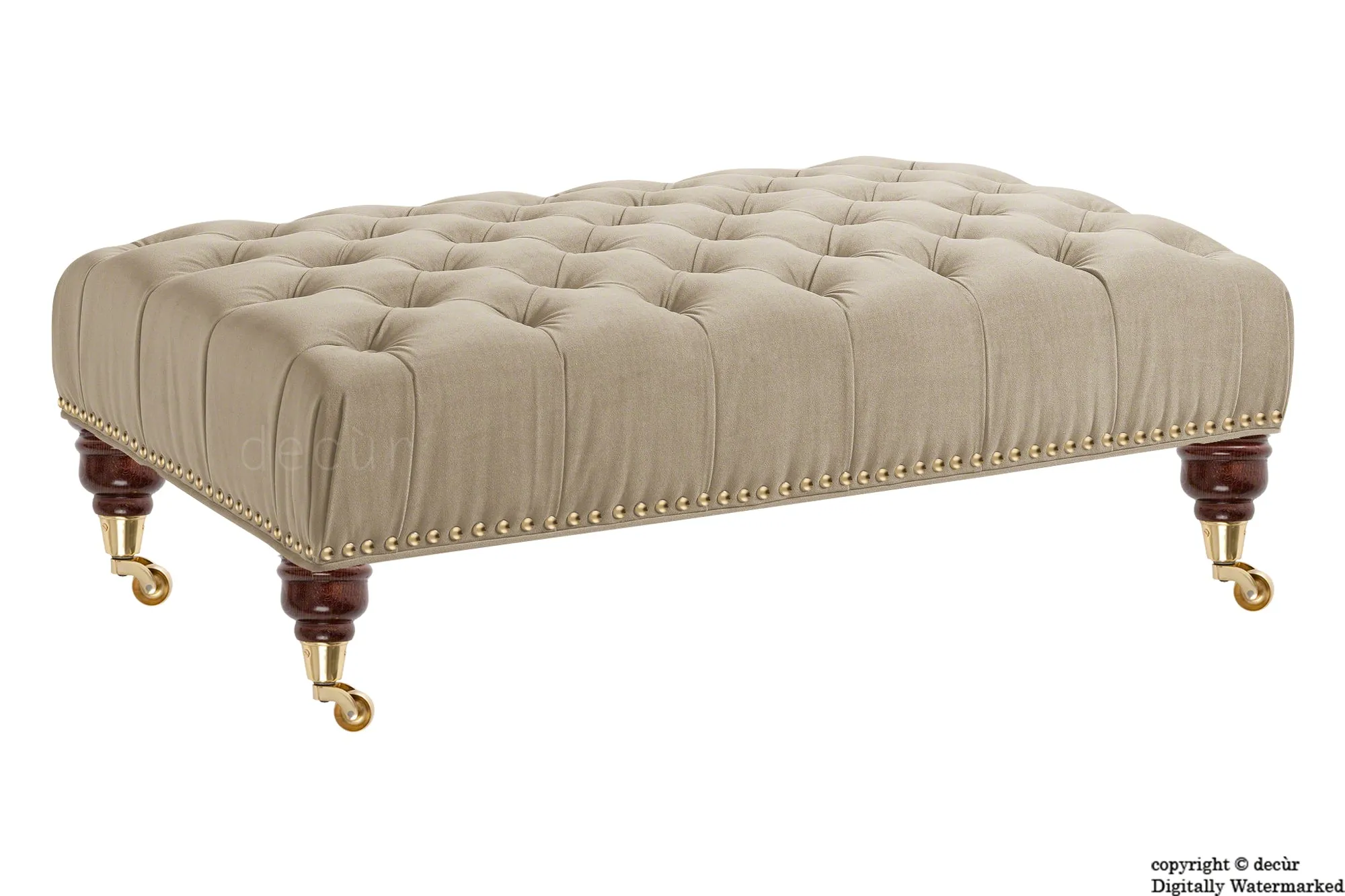 Catherine Buttoned Velvet Footstool - Putty with Optional Storage