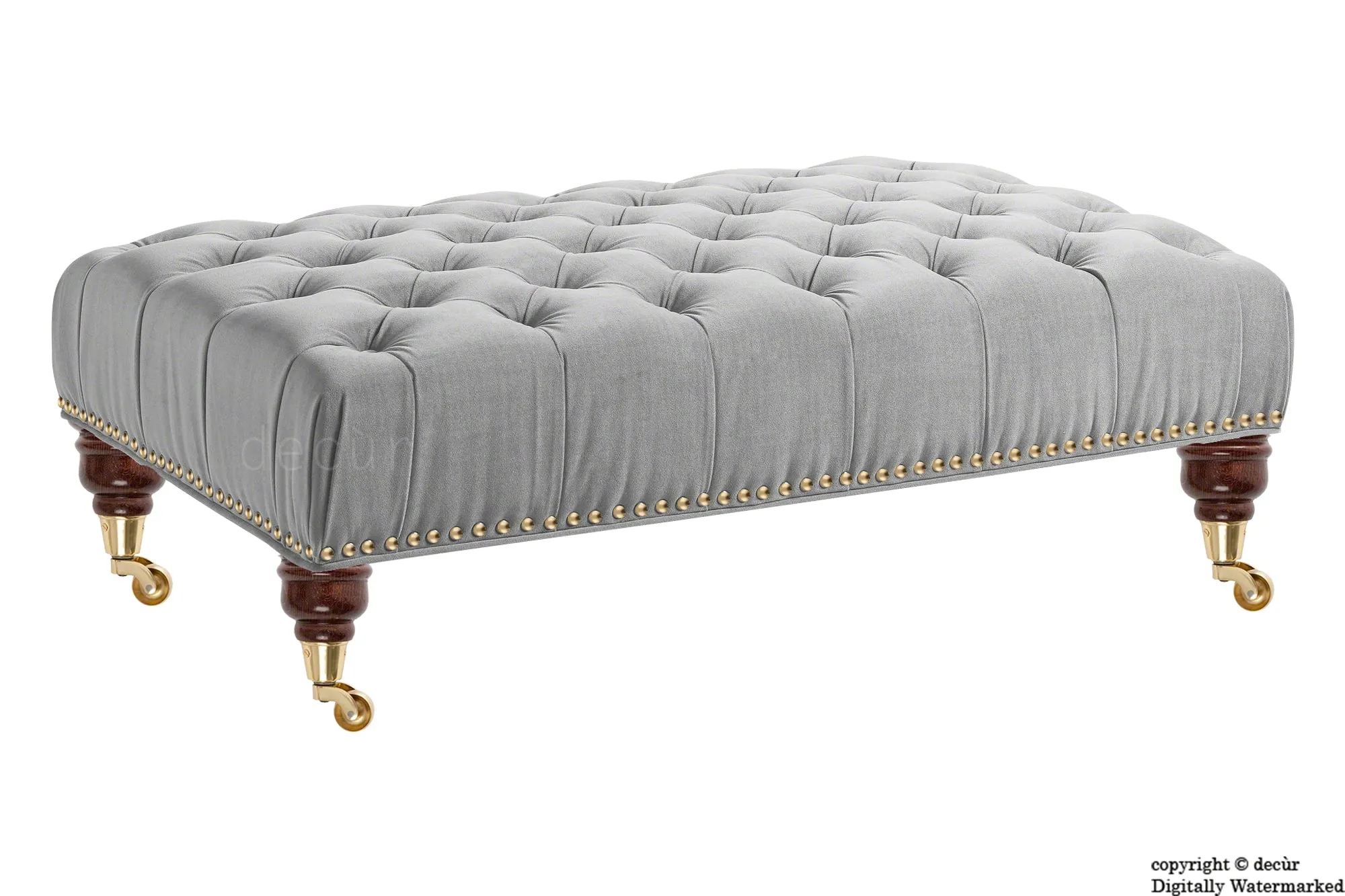Catherine Buttoned Velvet Footstool - Silver with Optional Storage