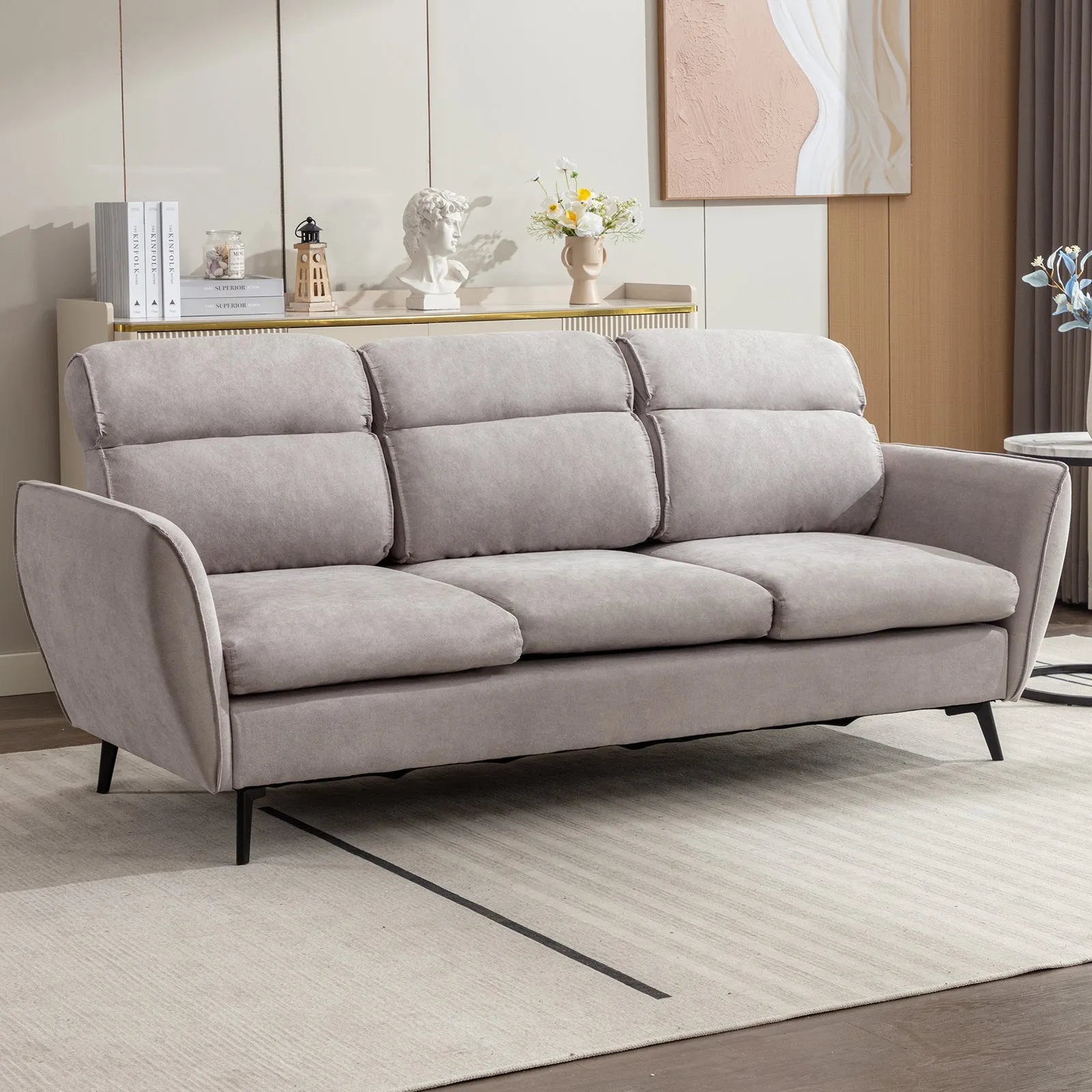 Cecer Living Room Sofa Set, Linen Sofa Sectional Couches for Living Room with Spacious Seat and Sturdy Wooden Frame