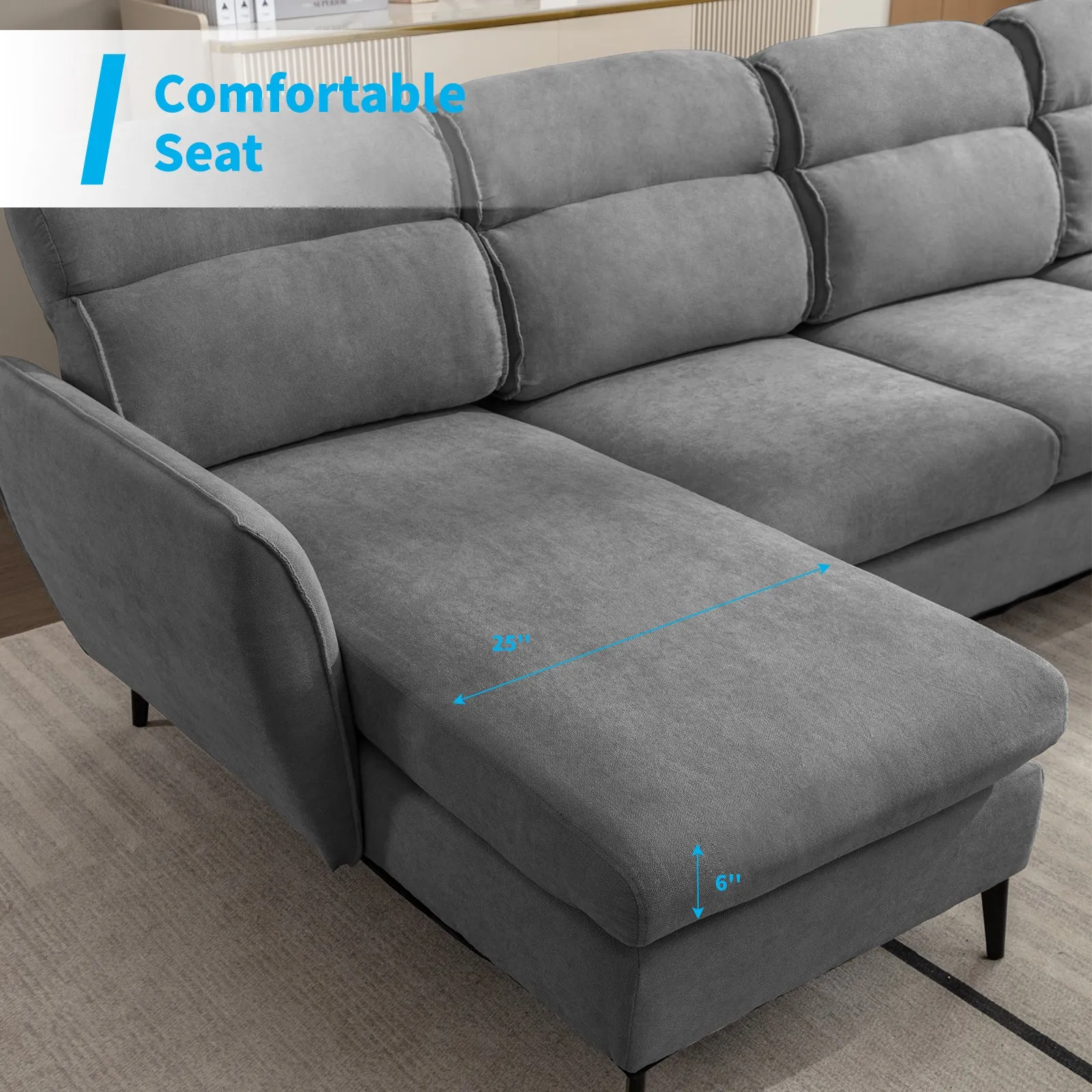 Cecer Living Room Sofa Set, Linen Sofa Sectional Couches for Living Room with Spacious Seat and Sturdy Wooden Frame