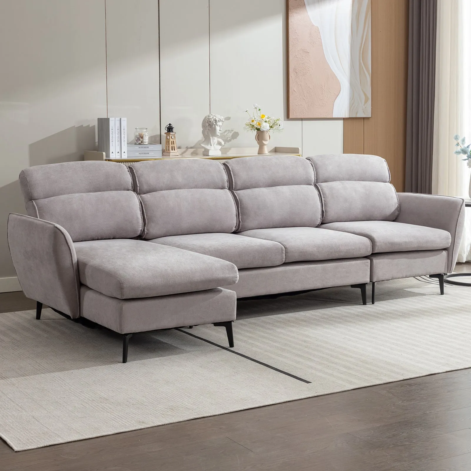 Cecer Living Room Sofa Set, Linen Sofa Sectional Couches for Living Room with Spacious Seat and Sturdy Wooden Frame