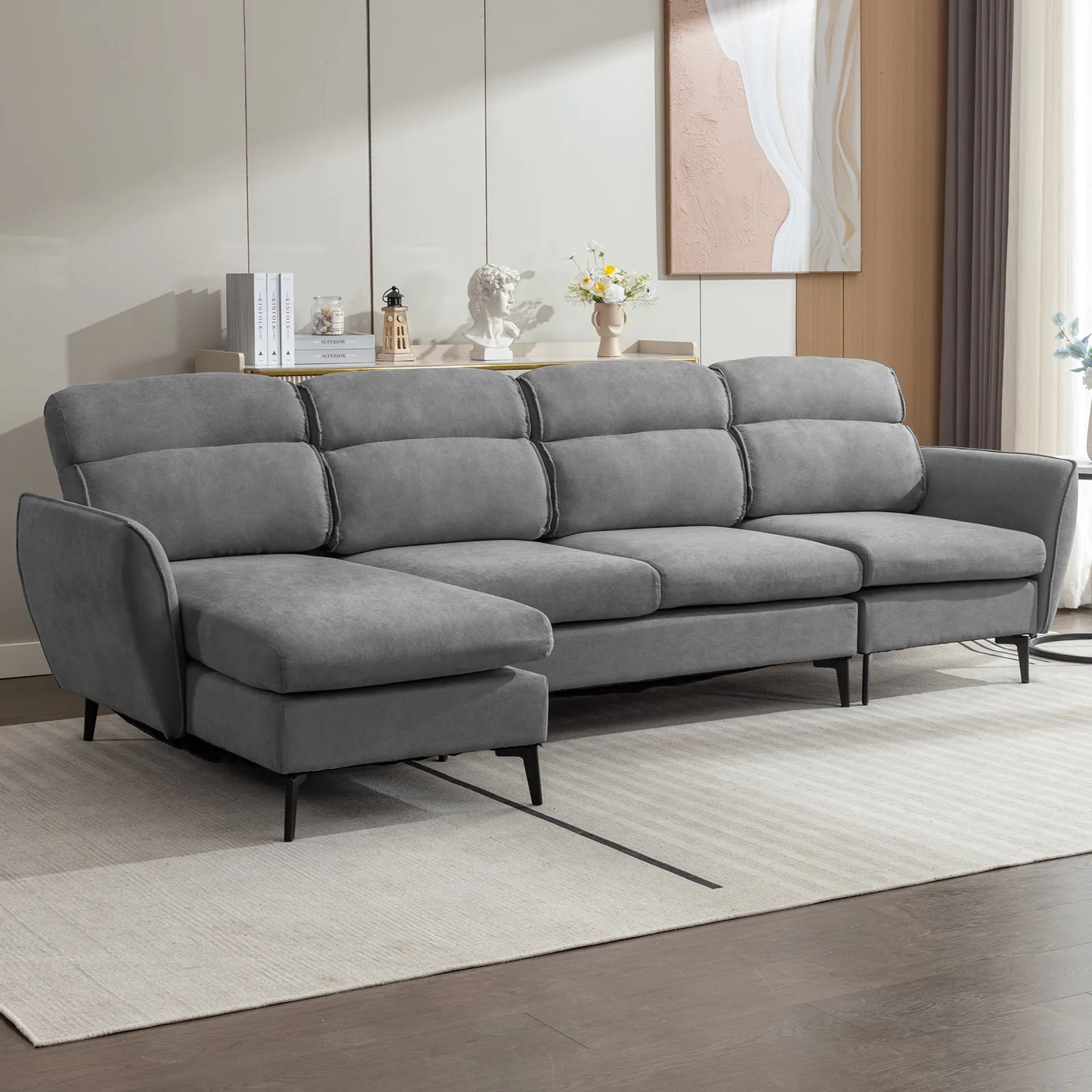 Cecer Living Room Sofa Set, Linen Sofa Sectional Couches for Living Room with Spacious Seat and Sturdy Wooden Frame