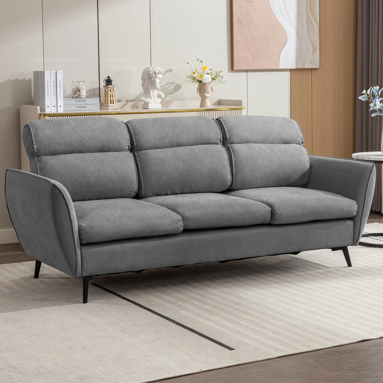 Cecer Living Room Sofa Set, Linen Sofa Sectional Couches for Living Room with Spacious Seat and Sturdy Wooden Frame