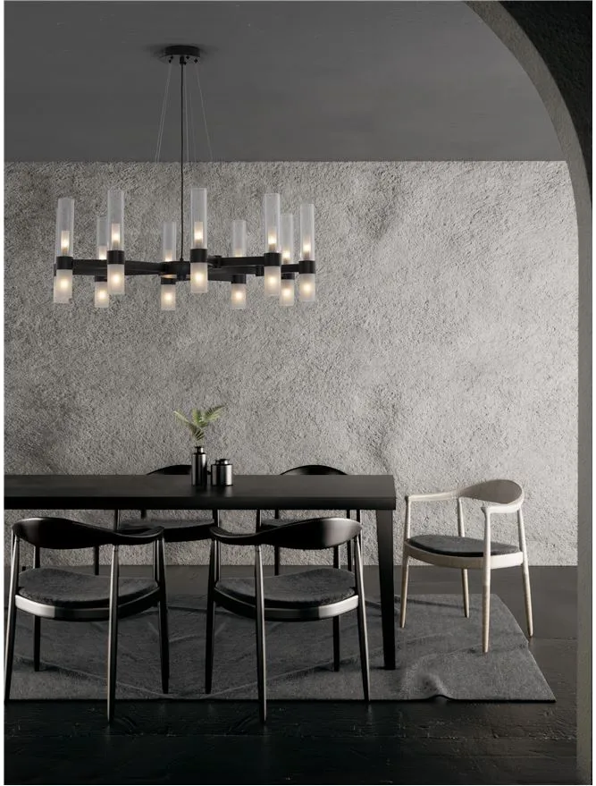 CEN Matt Black Metal Glass 20 Lamp Pendant With Clear & Frosted Glass - ID 12532