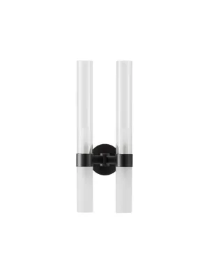 CEN Matt Black Metal Glass 4 Lamp Double Wall Light With Clear & Frosted Glass - ID 12536