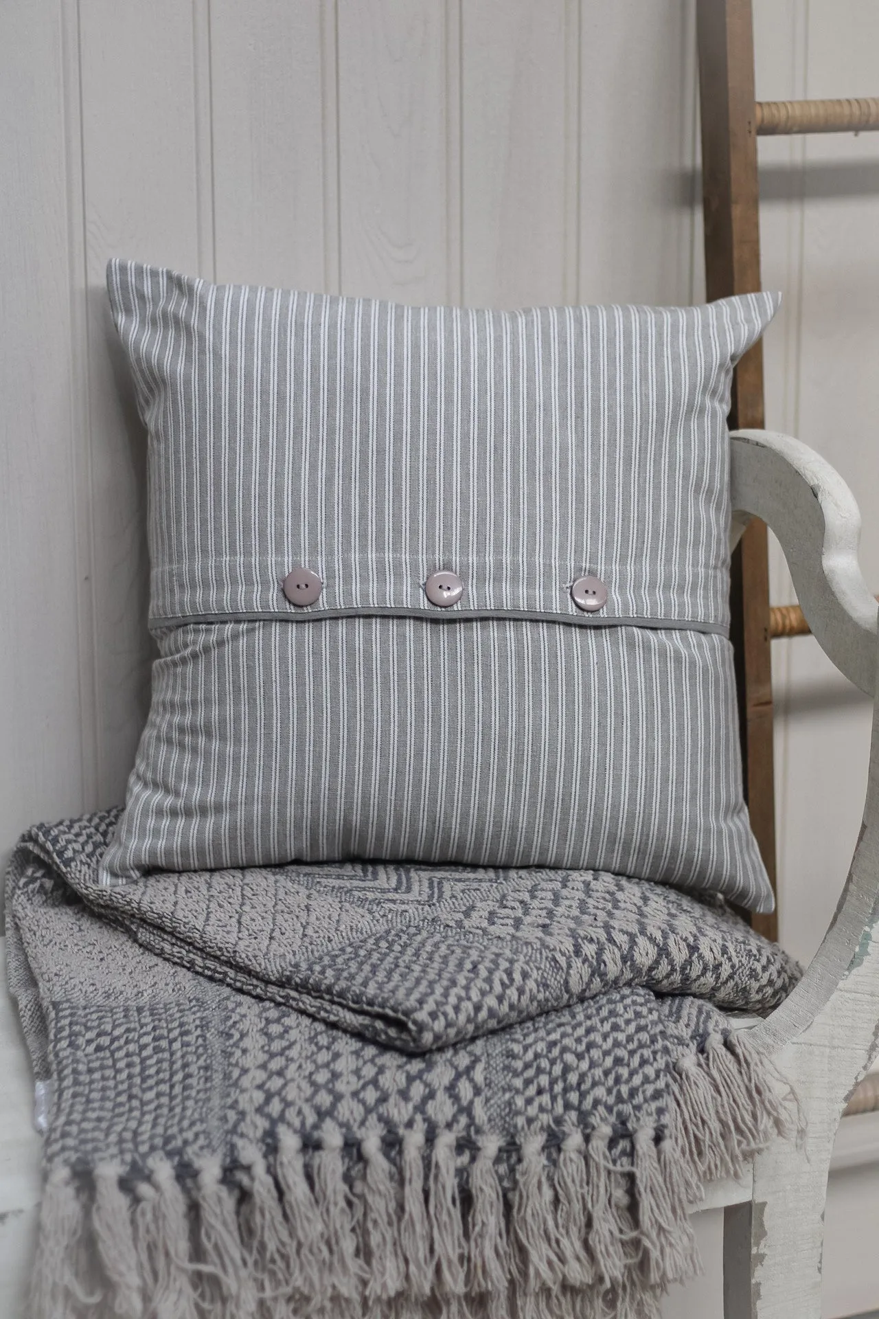 Cheshire Grey Ticking Stripe Square Cushion