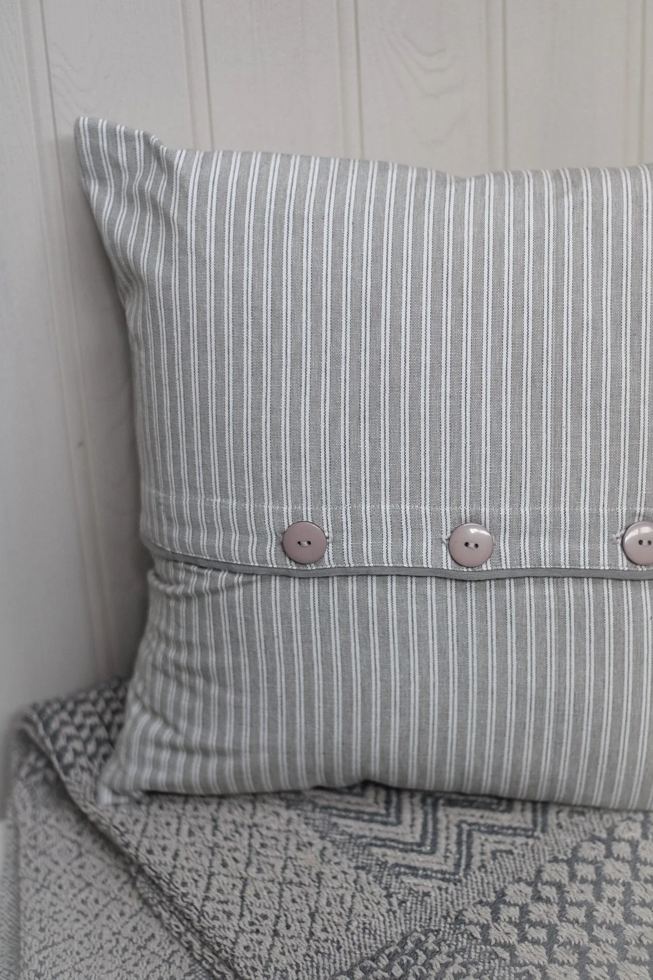 Cheshire Grey Ticking Stripe Square Cushion