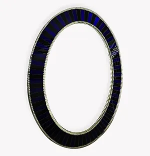 Cheval Glass Beveled Designer Oval Wall Mirror for Home Decor with MSDF and Hooks - (18 X 24 Inches, Blue)