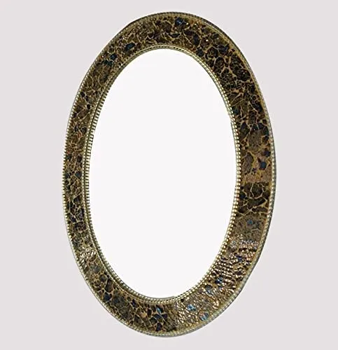 Cheval Glass Designer Multi Color Pearl Engraved Designer Oval Wall Mirror with Beautiful Frame - (24 X 24 Inches, Multicolor)