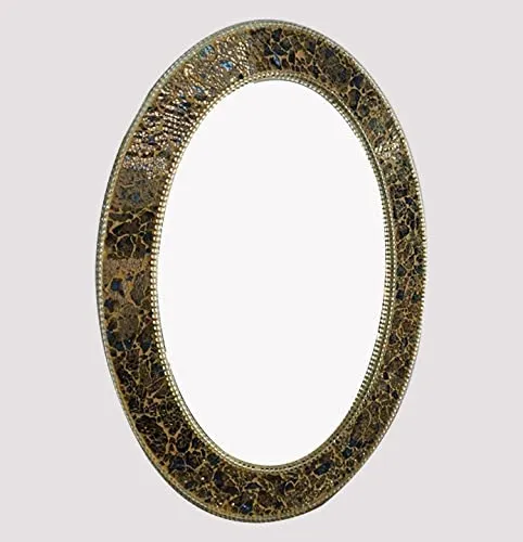 Cheval Glass Designer Multi Color Pearl Engraved Designer Oval Wall Mirror with Beautiful Frame - (24 X 24 Inches, Multicolor)
