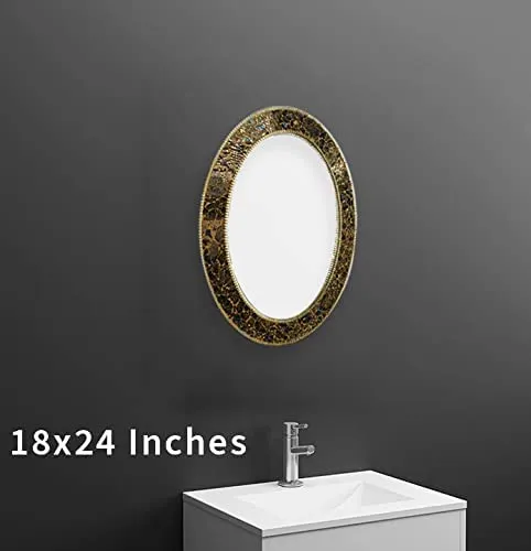 Cheval Glass Designer Multi Color Pearl Engraved Designer Oval Wall Mirror with Beautiful Frame - (24 X 24 Inches, Multicolor)