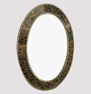 Cheval Glass Designer Multi Color Pearl Engraved Designer Oval Wall Mirror with Beautiful Frame - (24 X 24 Inches, Multicolor)