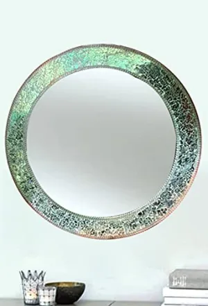 Cheval Glasses Beautiful Pearl Engraved Designer Venetian Multi Glass Round Wall Mirror with Sturdy Frame - (24 X 24 Inches).