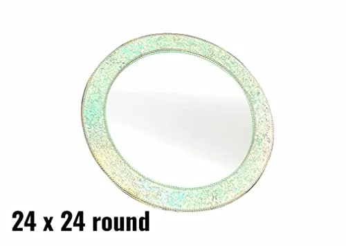 Cheval Glasses Beautiful Pearl Engraved Designer Venetian Multi Glass Round Wall Mirror with Sturdy Frame - (24 X 24 Inches).