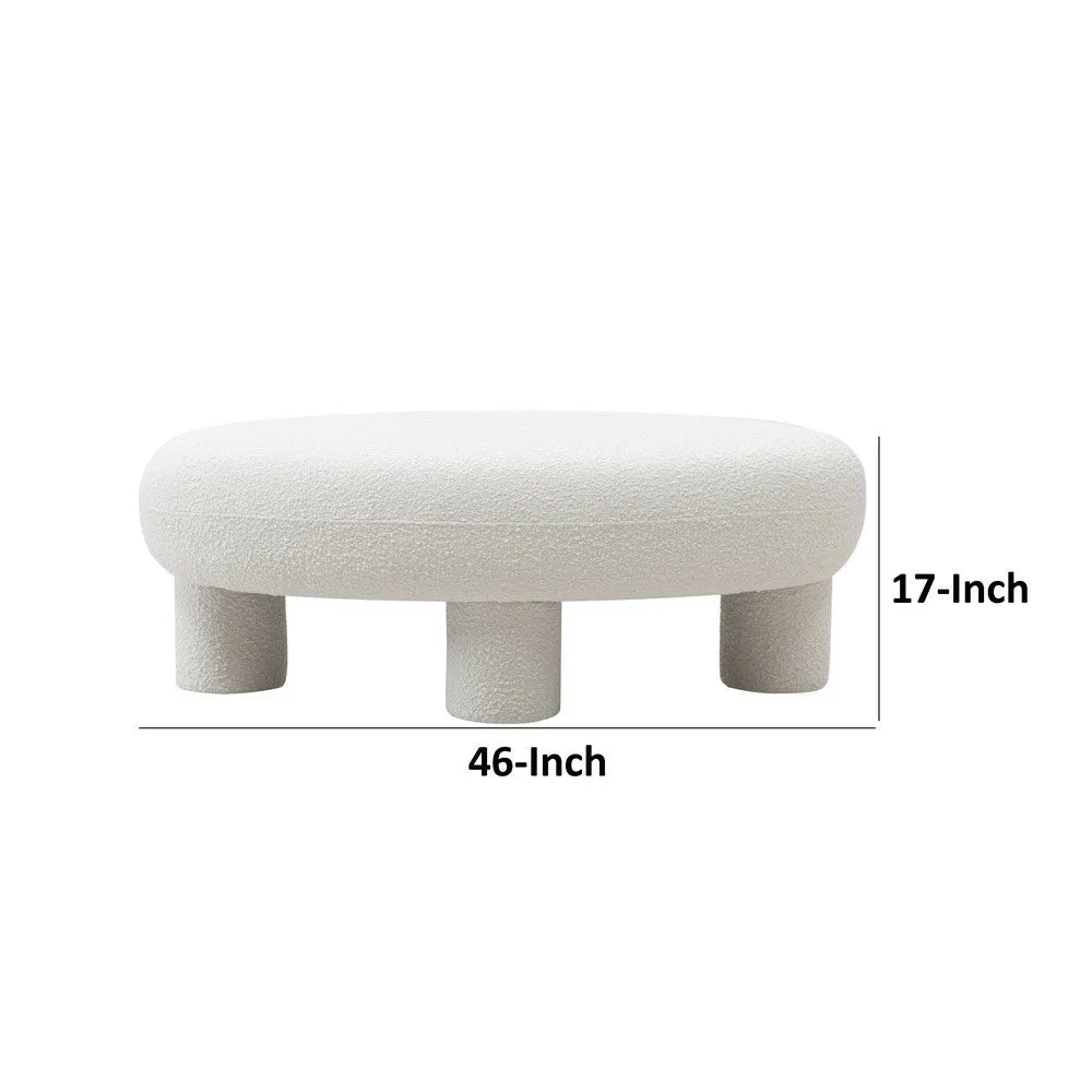 Cid 46 Inch Accent Bench Ottoman, White Polyester Oval Seat, Pine Wood Legs By Casagear Home