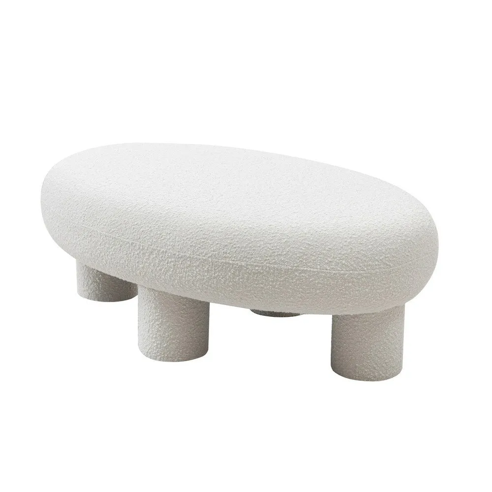 Cid 46 Inch Accent Bench Ottoman, White Polyester Oval Seat, Pine Wood Legs By Casagear Home