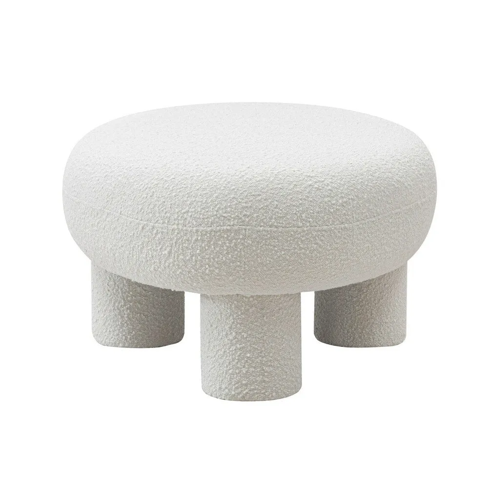 Cid 46 Inch Accent Bench Ottoman, White Polyester Oval Seat, Pine Wood Legs By Casagear Home