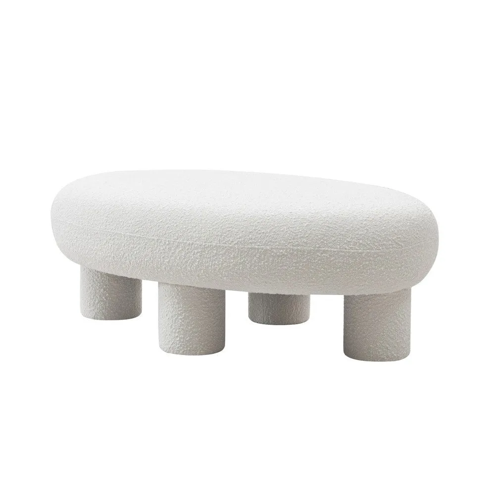 Cid 46 Inch Accent Bench Ottoman, White Polyester Oval Seat, Pine Wood Legs By Casagear Home