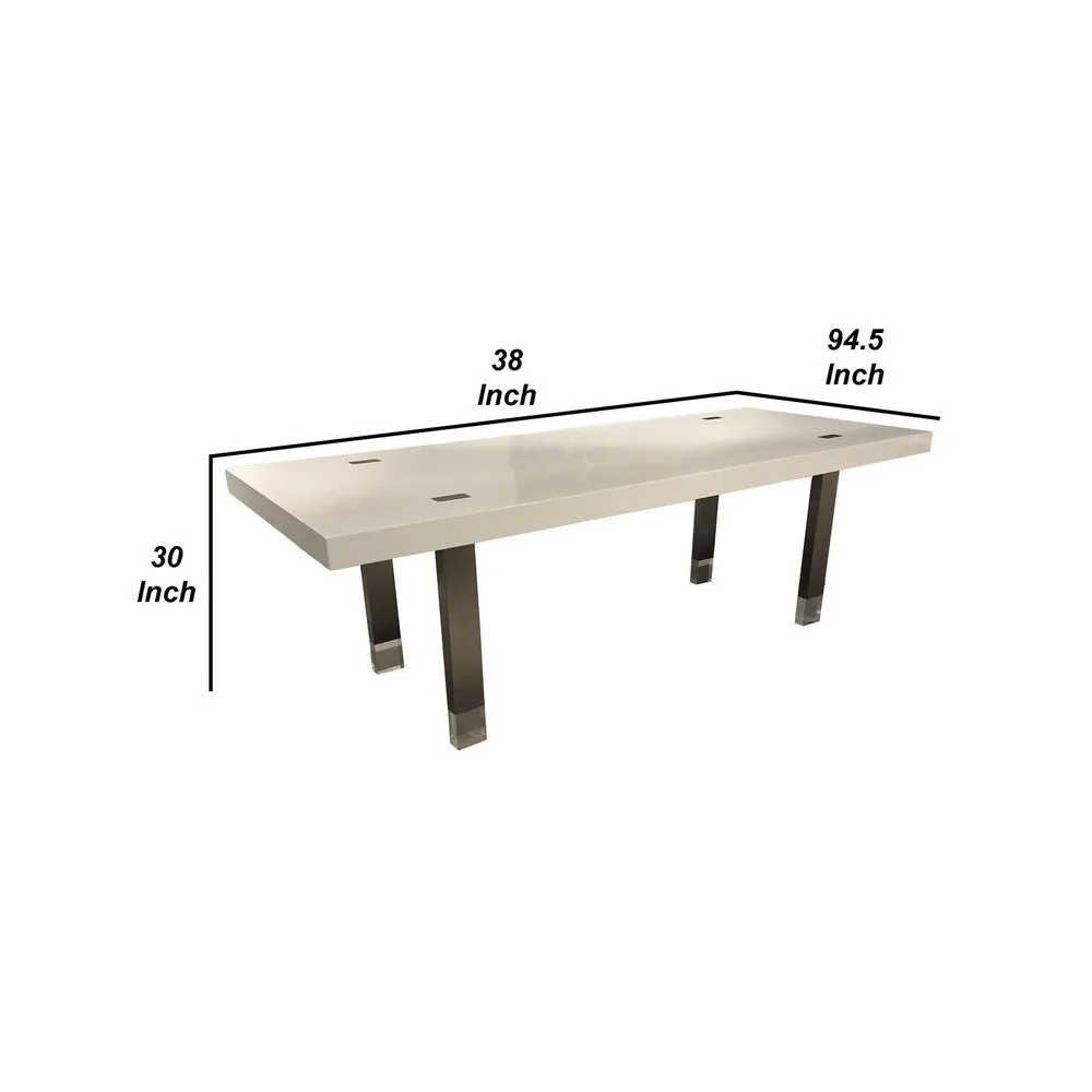 Cid Joe 95 Inch Dining Table, Rectangular, Metal, High Gloss White Finish By Casagear Home