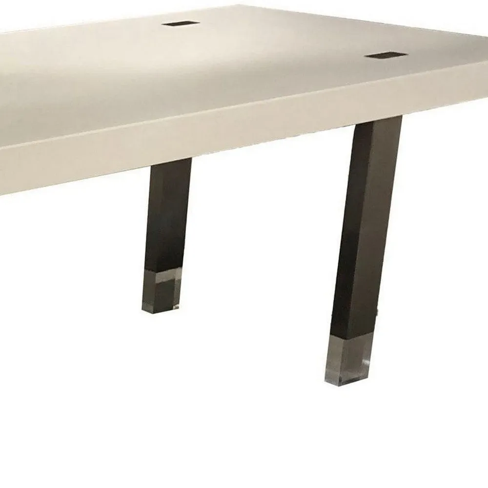 Cid Joe 95 Inch Dining Table, Rectangular, Metal, High Gloss White Finish By Casagear Home