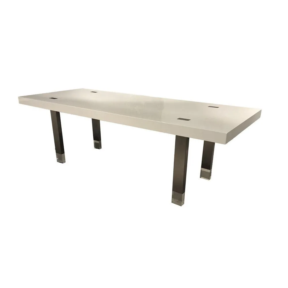 Cid Joe 95 Inch Dining Table, Rectangular, Metal, High Gloss White Finish By Casagear Home