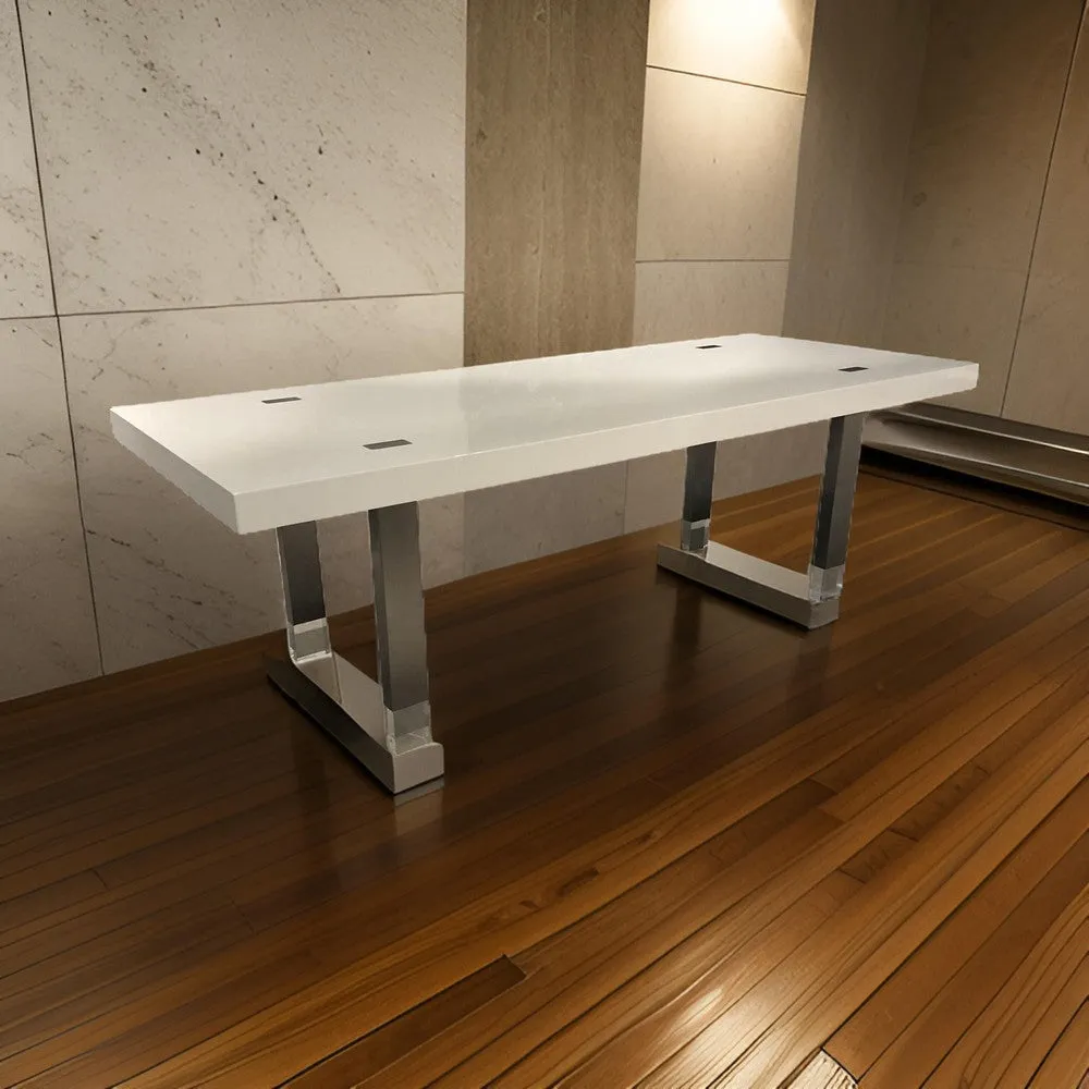 Cid Joe 95 Inch Dining Table, Rectangular, Metal, High Gloss White Finish By Casagear Home