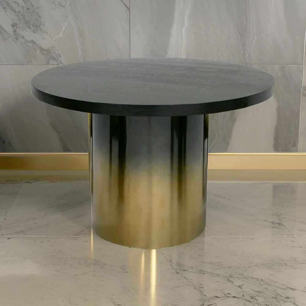 Cid Vito 47 Inch Dining Table, Round Top, Steel Pedestal Base, Black Wood By Casagear Home