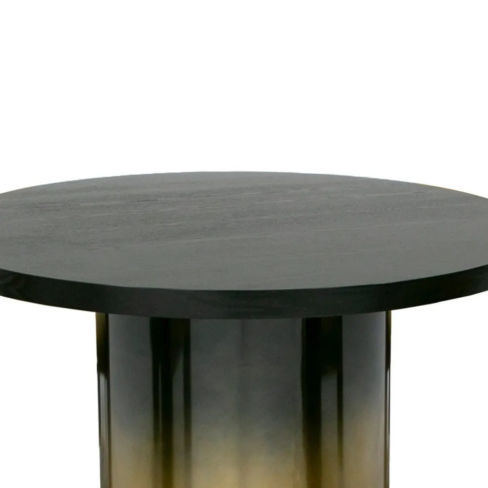 Cid Vito 47 Inch Dining Table, Round Top, Steel Pedestal Base, Black Wood By Casagear Home